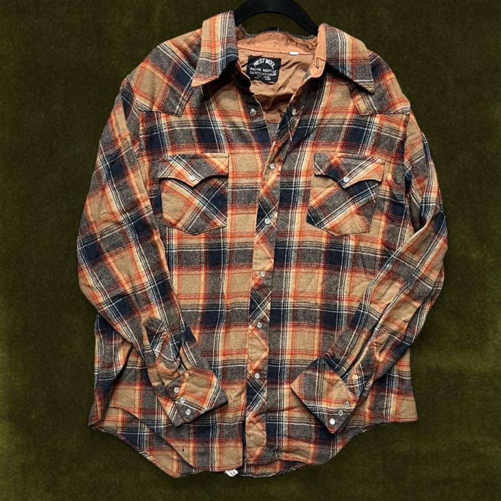VTG 70s Westwool Plaid Western Pearl Snap - Large